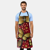 Zwart-rode gouden fluitjes op maat schort (Gedragen)