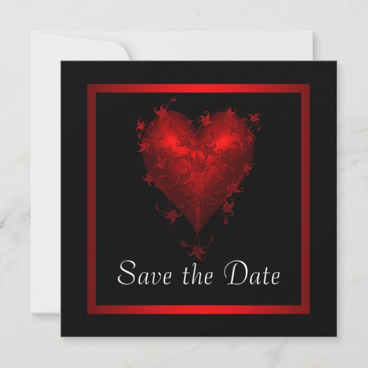 Zwart Rode Hart Save The Date Trouwdag (Voorkant)