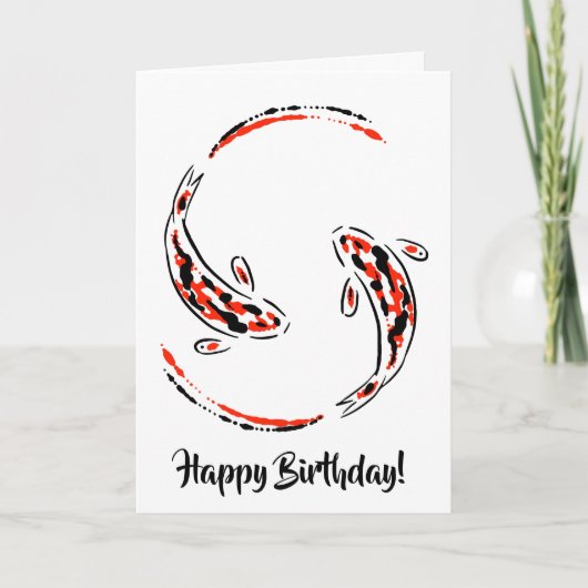 Zwart & Rode Japanse Koi Vis Artistieke Verjaardag Kaart (Voorkant)