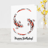 Zwart & Rode Japanse Koi Vis Artistieke Verjaardag Kaart (Gele Bloem)