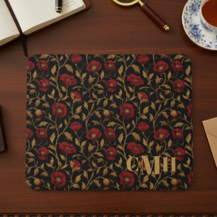 Zwart & Rode Klaproos Vintage William Morris Monog Muismat