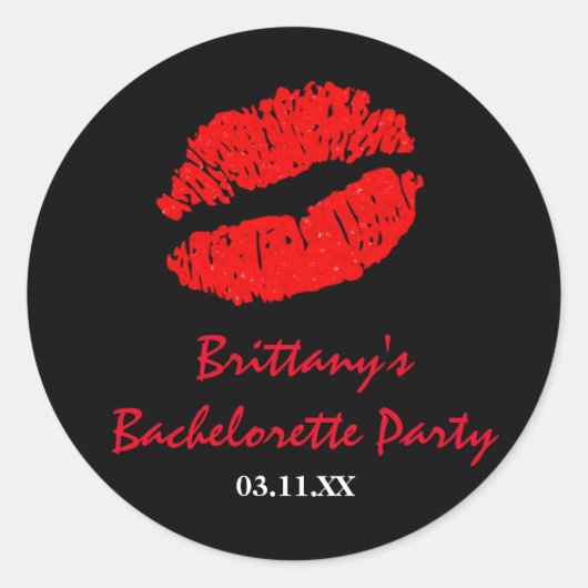 Zwart & Rode Lippen Kus Feest Favor Sticker (Voorkant)