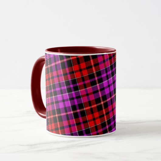 Zwart Rode Paarse Geruite Tartan Design Mok (Voorkant links)