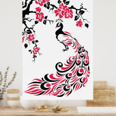 Zwart-rode pauw en kersenbloesems poster (Keuken)