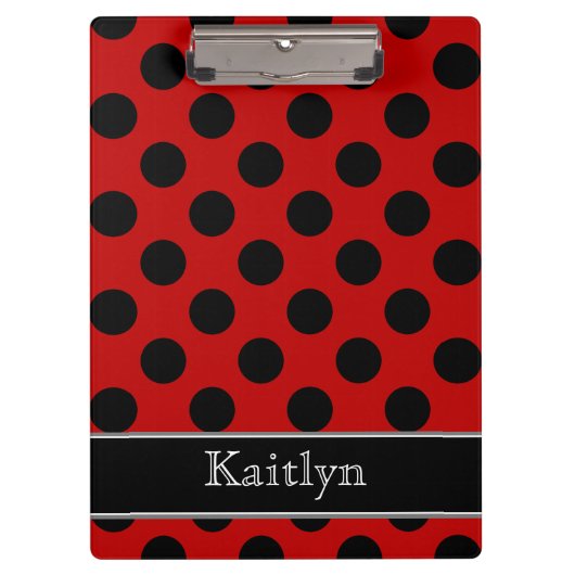 Zwart-rode poka Dots gepersonaliseerd Klembord (Voorkant)