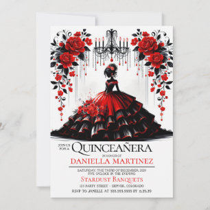 Zwart & Rode Quinceañera Meisje Kaart