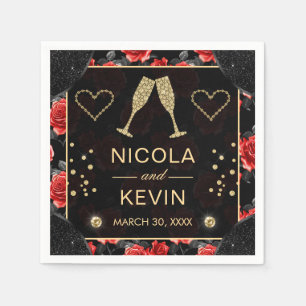 Zwart & Rode Roos Patroon & Gouden Diamanten Bruil Servet