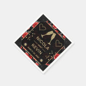 Zwart & Rode Roos Patroon & Gouden Diamanten Bruil Servet (Hoek)