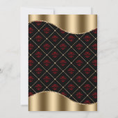 Zwart & Rode Roos Patroon & Gouden Diamanten Trouw Kaart (Achterkant)