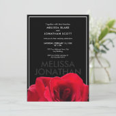 Zwart & Rode Roos Witte Lijst Trouw Uitnodiging (Staand voorkant)