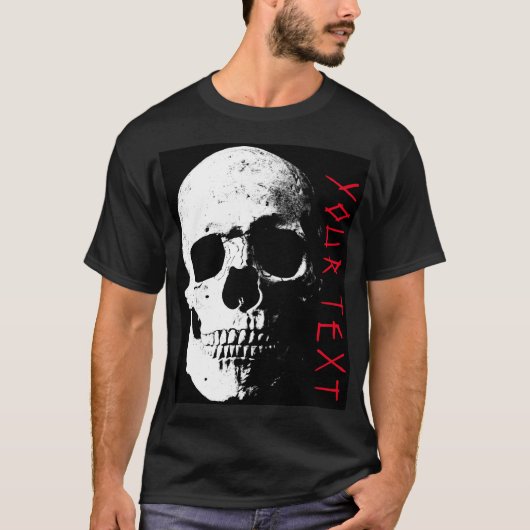 Zwart Rode Schedel Horror Tekst Mens Modern Hallow T-shirt (Voorkant)