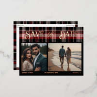 Zwart & Rode Schotse Tartan Save the Date