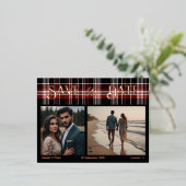 Zwart & Rode Schotse Tartan Save the Date Folie Uitnodiging Briefkaart (Staand Voorkant)