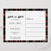 Zwart & Rode Schotse Tartan Save the Date Folie Uitnodiging Briefkaart (Achterkant)