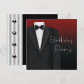 Zwart Rode Smoking Verjaardags Uitnodigingen Heren (Voorkant / Achterkant)