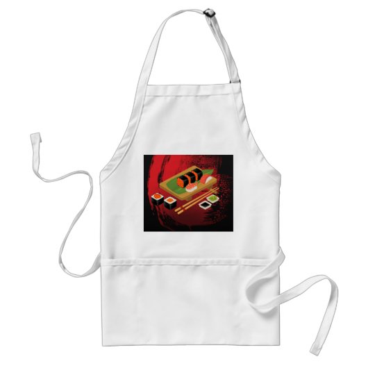 Zwart & Rode Sushi Kok Standaard Schort (Voorkant)