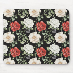 Zwart Rode Witte Bloemen Muismat