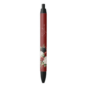 Zwart Rode Witte Rozen Bloem Zwarte Inkt Pen