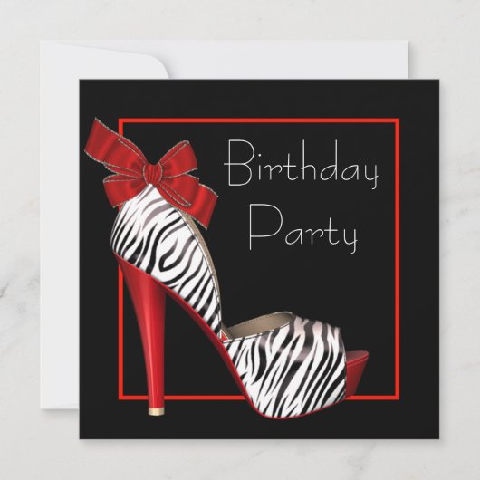 Zwart Rode Zebra Verjaardagsfeest Uitnodigingen (Voorkant)