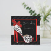 Zwart Rode Zebra Verjaardagsfeest Uitnodigingen (Staand voorkant)