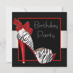 Zwart Rode Zebra Verjaardagsfeest Uitnodigingen