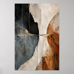 Zwart Roest Elfenbeen Gebogen Abstracte Wandkunst Poster