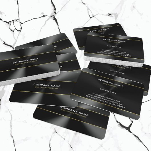 Zwart Roestvrij Staal Textuur Gouden Strepen Accen Visitekaartje