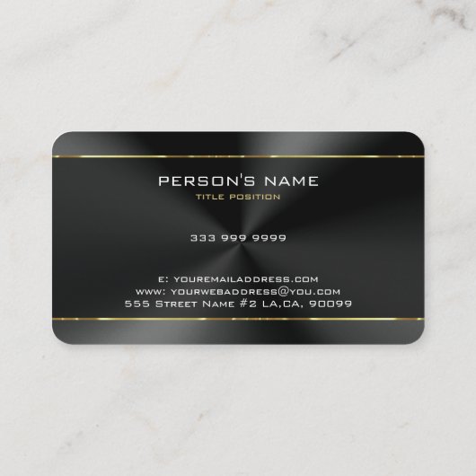 Zwart Roestvrij Staal Textuur Gouden Strepen Accen Visitekaartje (Achterkant)