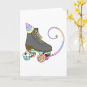 Zwart Roller Schaats Verjaardagstaart Kaart (Gele Bloem)