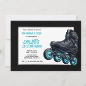 Zwart Rollerblades Blauw Glow Wielen Verjaardagsfe Kaart (Voorkant)