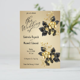 Zwart Romantisch Gouden Orchideeën Bloemen Bruilof Kaart