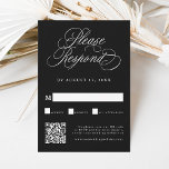 Zwart Romantisch Kalligrafie Huwelijk QR Code RSVP Kaartje<br><div class="desc">Deze zwart-witte bruiloft RSVP-kaart met elegante en romantische swirly kalligrafie belettering met een QR-code. Voor meer geavanceerde aanpassing van dit ontwerp,  klikt u op de BLUE DESIGN TOOL BUTTON hierboven!</div>