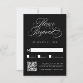 Zwart Romantisch Kalligrafie Huwelijk QR Code RSVP Kaartje (Voorkant)