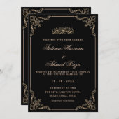 Zwart  Romantisch Script Moslimbruiloft Kaart (Voorkant / Achterkant)