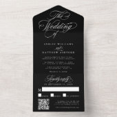 Zwart Romantisch Swirly Calligrafie Bruiloft All In One Uitnodiging (Binnen)