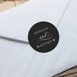 Zwart Romantisch Swirly Calligrafie Bruiloft Ronde Sticker