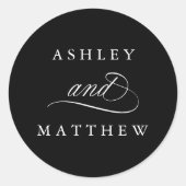 Zwart Romantisch Swirly Calligrafie Bruiloft Ronde Sticker (Voorkant)