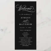 Zwart Romantisch Swirly Calligrafie Huwelijkscerem Programmakaart (Voorkant)