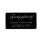 Zwart Romantisch Swirly Calligrafie Retouradres Etiket (Voorkant)