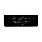 Zwart Romantisch Swirly Calligrafie Retouradres Etiket (Voorkant)