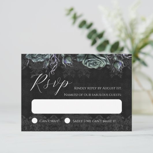 Zwart Romantisch Victoriaans Gothic RSVP-kaart RSVP Kaartje (Staand voorkant)