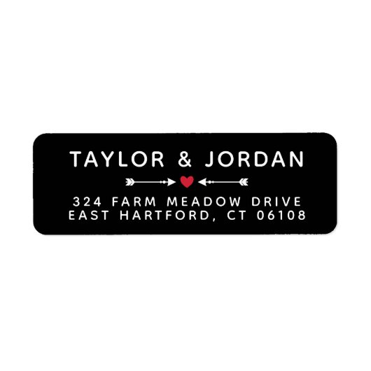 Zwart-Romantische pijlen en rood harthuwelijk Etiket (Voorkant)