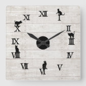 Zwart Romeinse cijfers Katten Rustiek hout Vierkante Klok (Voorkant)