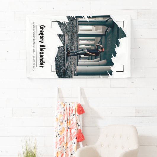 Zwart rond Abstract penseelfoto-Afstuderen Spandoek (Insitu)