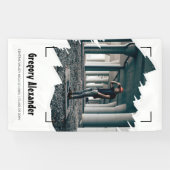 Zwart rond Abstract penseelfoto-Afstuderen Spandoek (Horizontaal)