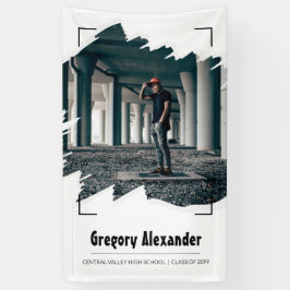 Zwart rond Abstract penseelfoto-Afstuderen Spandoek