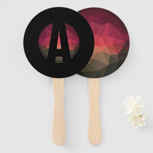 Zwart rond monogram logo ontwerp handwaaier (Voorkant en achterkant)