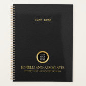 Zwart Ronde Gouden Logo Naam Professioneel bedrijf Planner (Voorkant)