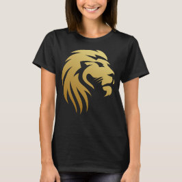Zwart Ronde Hals T-Shirt met Gouden Leeuw Gezicht 