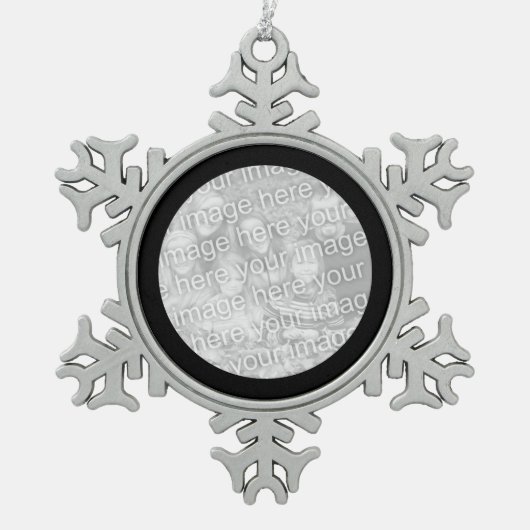 Zwart-ronde rand foto tin sneeuwvlok ornament (Voorkant)